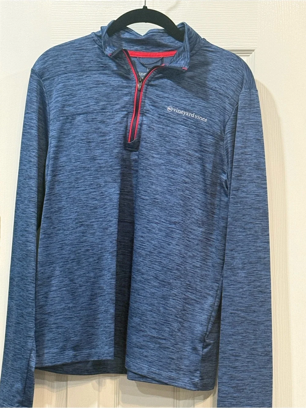 Vineyard Vines Men's Blue Heather Quarter‑Zip with Red Trim